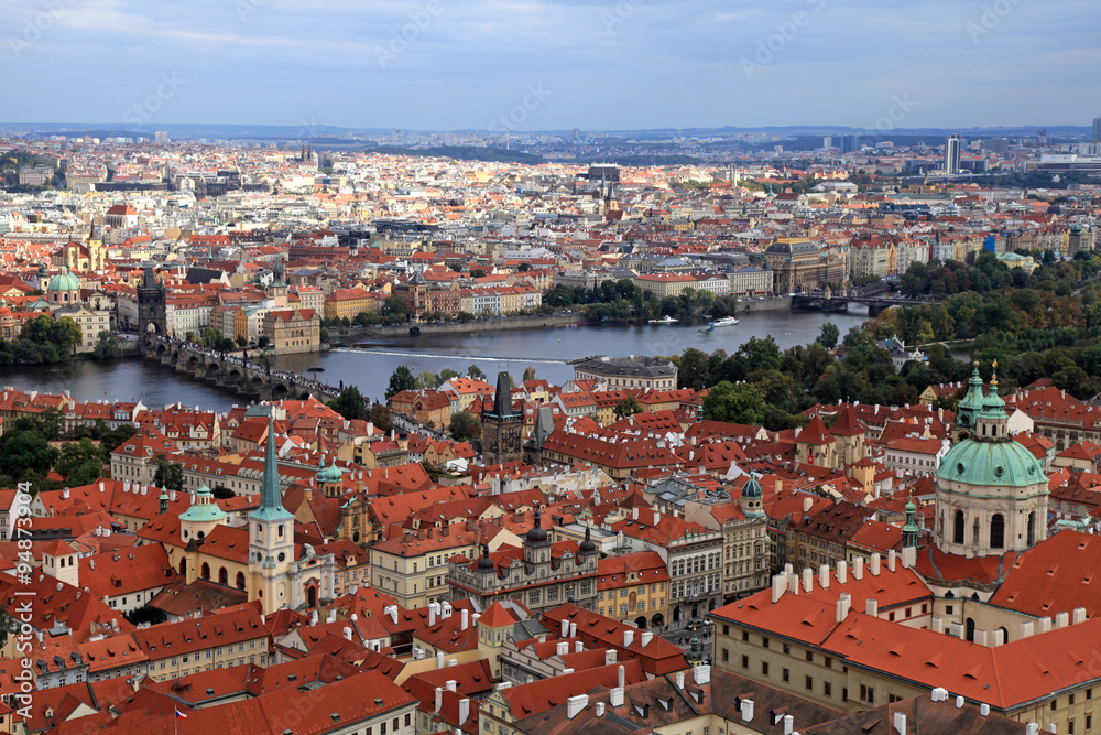 Panorama of Prague Old Town and Vltava river, Czech Republic.