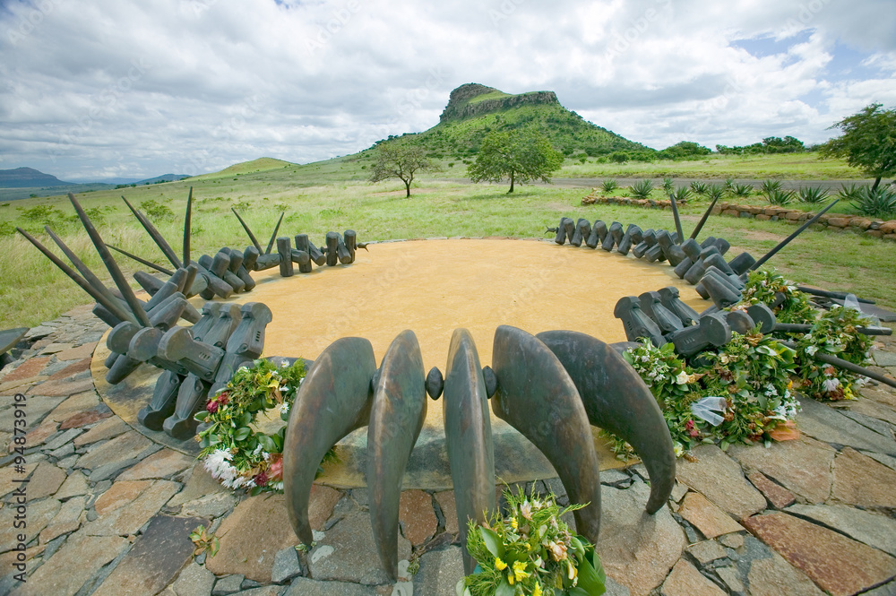 Memorial to the Zulu Dead at Sandlwana hill with Sphinx in background
