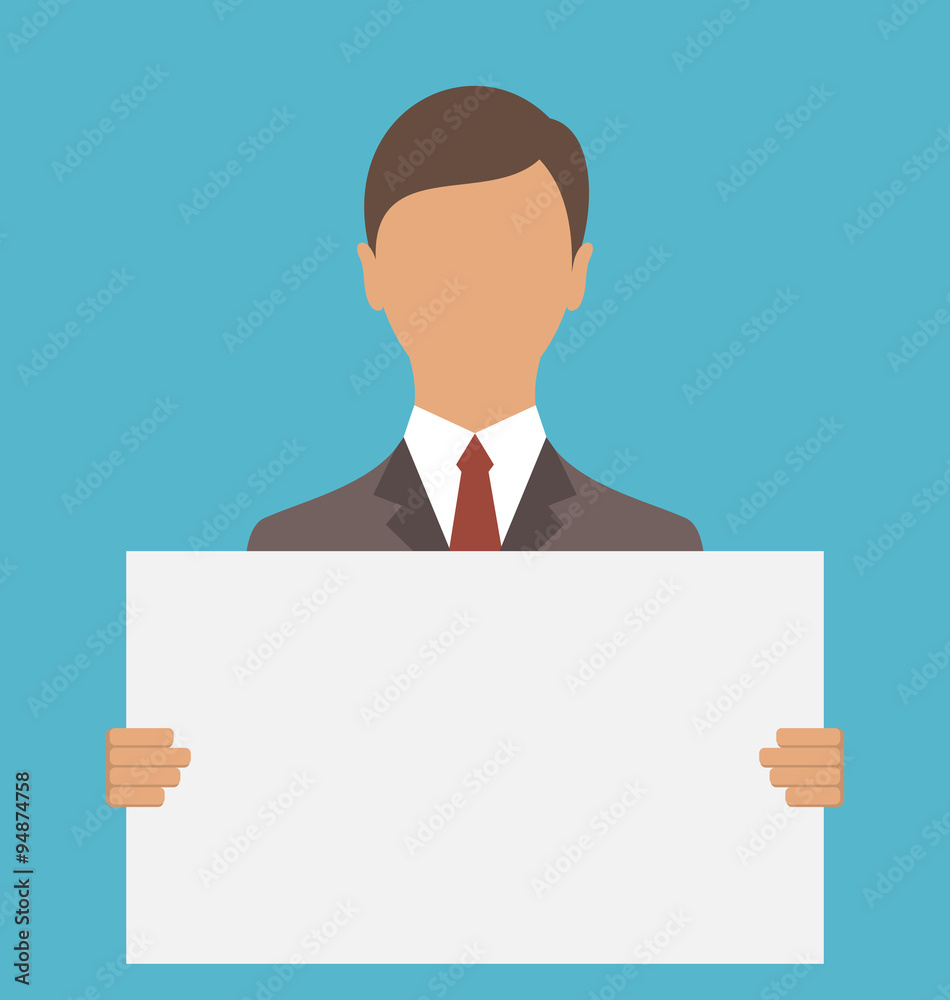 Business Man Holding Big Blank Paper Business Man Holding Big Blank Paper