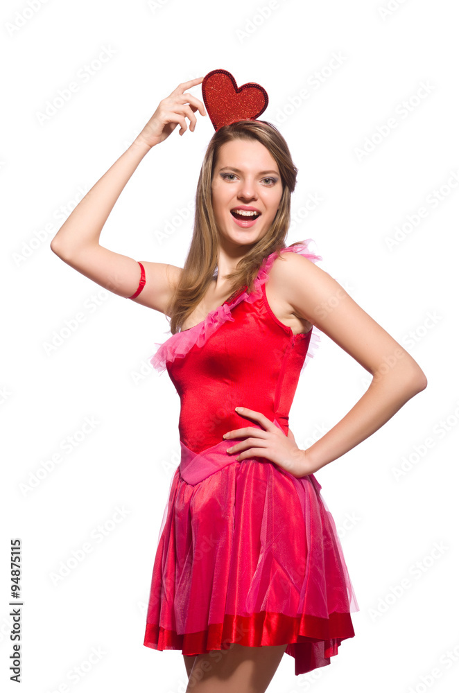 Girl in pretty pink dress isolated on white Girl in pretty pink dress isolated on white