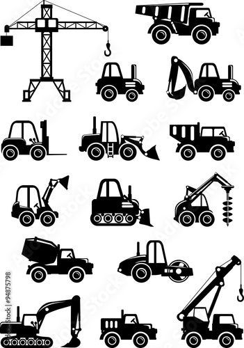 Set of silhouette toys heavy construction machines.