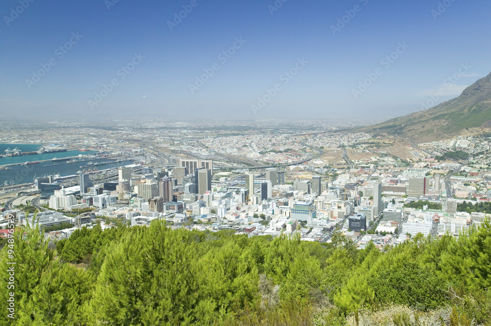 Cape Town and Table Bay, view of harbor from Table Mountain, South Africa