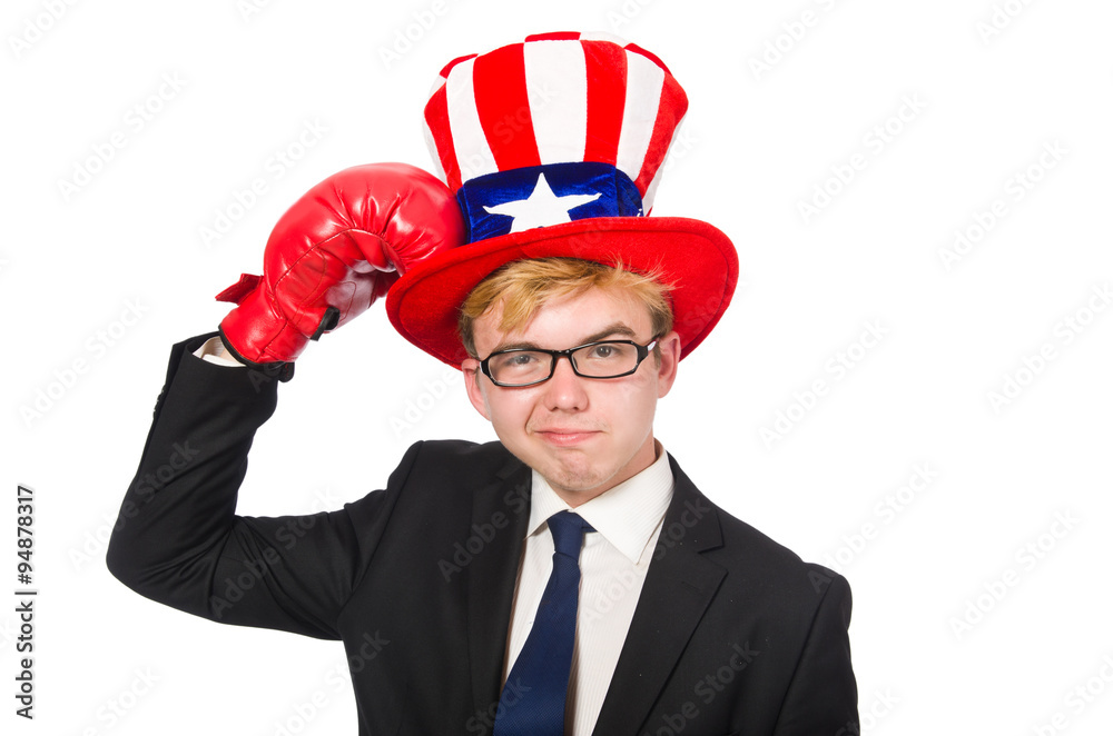 Man wearing hat with american symbols Man wearing hat with american symbols