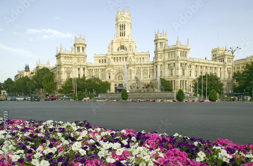 Flowers and Madrid Post Office, Madrid, Spain