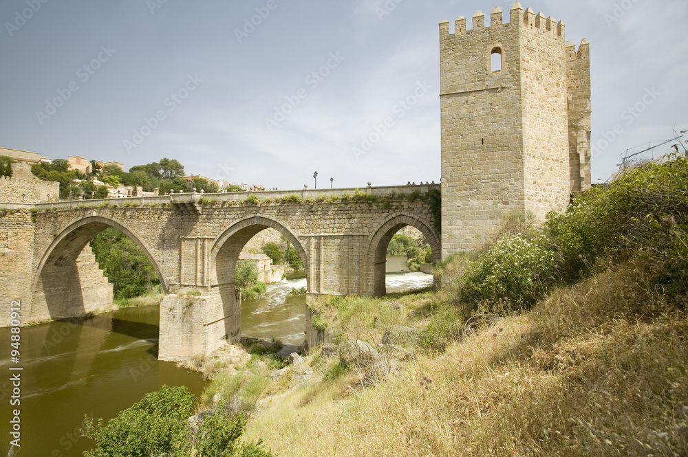 Aqueduct and archway over Tagus River and Toledo, Spain