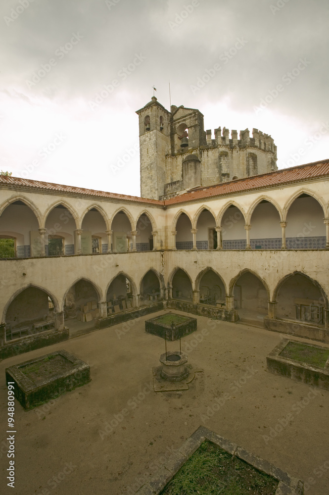 Church at Tomar, Templar Castle and the Convent of the Knights of Christ, founded by Gualdim Pais in 1160 AD, is a Unesco World Heritage Site in Tomar, Portugal