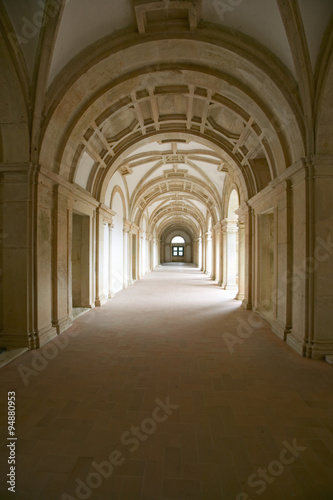 Interior arches of the Convent of the Knights of Christ and Templar Castle  founded by Gualdim Pais in 1160 AD  is a Unesco World Heritage Site in Tomar  Portugal