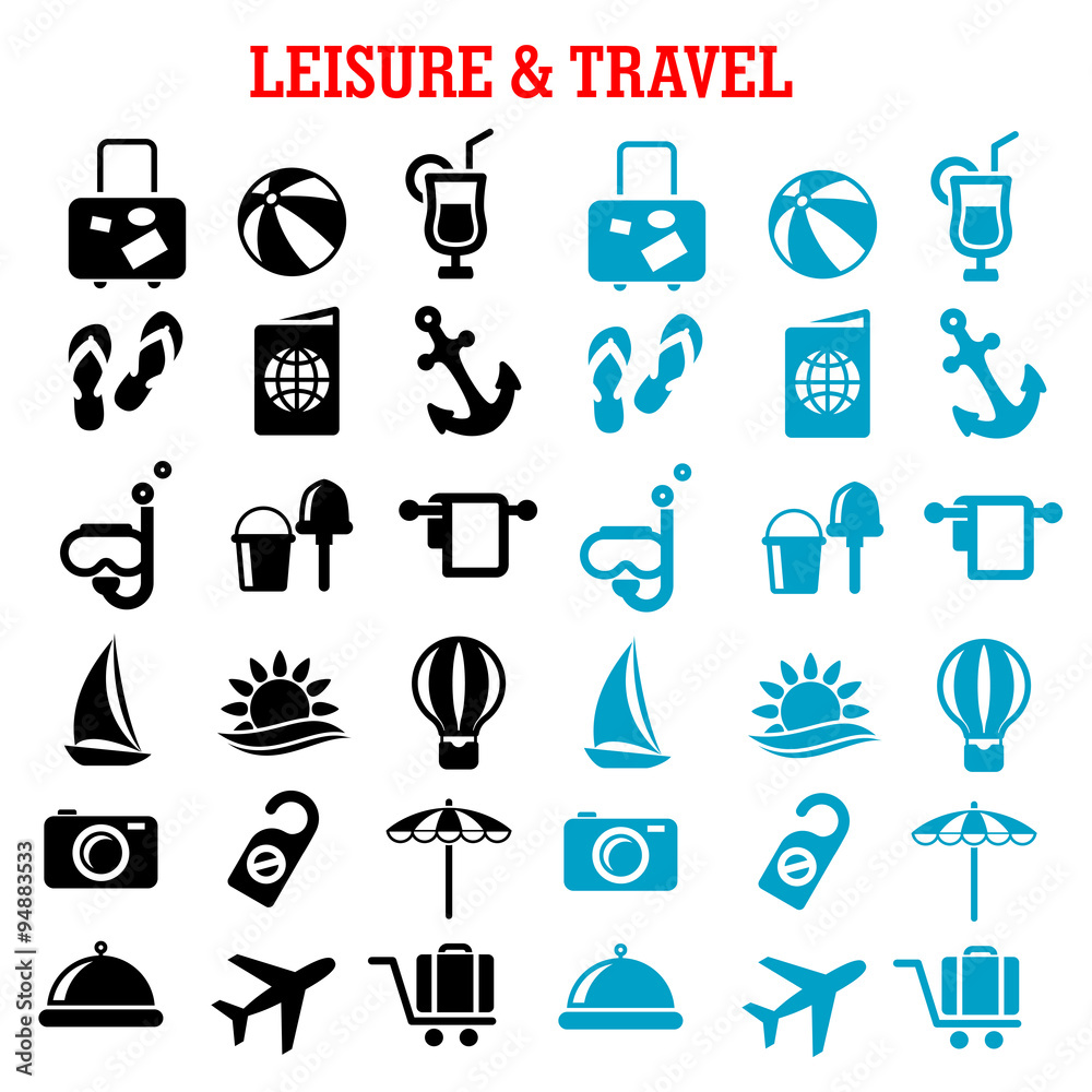 Travel and leisure flat icons set Travel and leisure flat icons set