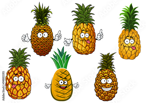 Juicy pineapple fruits cartoon characters