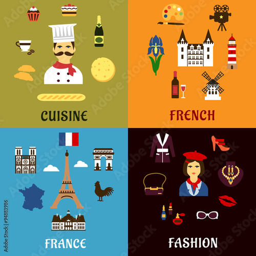 France travel, journey and landscape icons