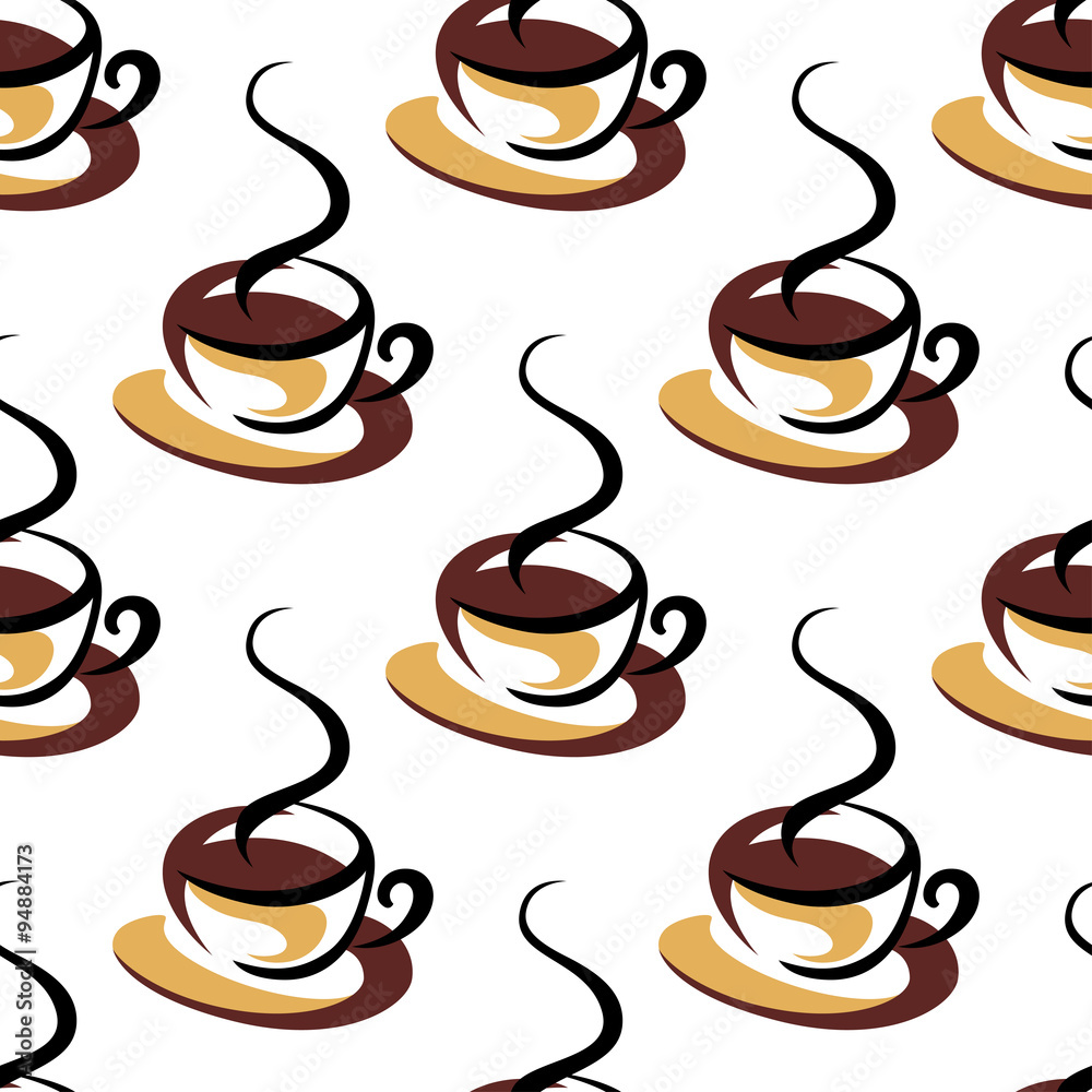 Seamless pattern of coffee cups with steam Seamless pattern of coffee cups with steam