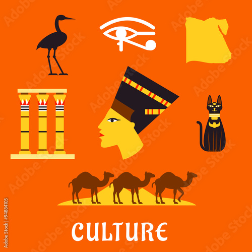 Ancient Egypt travel and culture flat icons