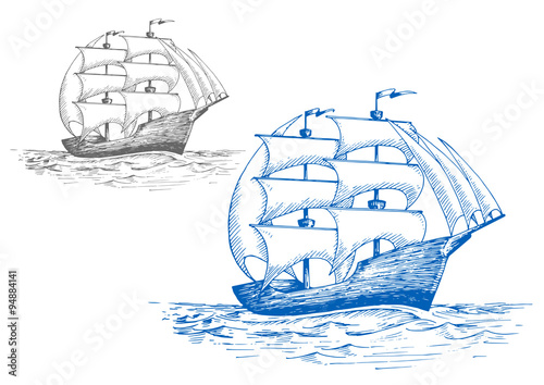 Slika na platnu Sailing brig in ocean under full sail