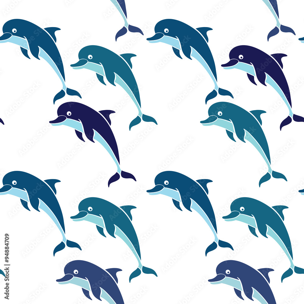 Naklejka premium Seamless pattern with dolphins on a white background.