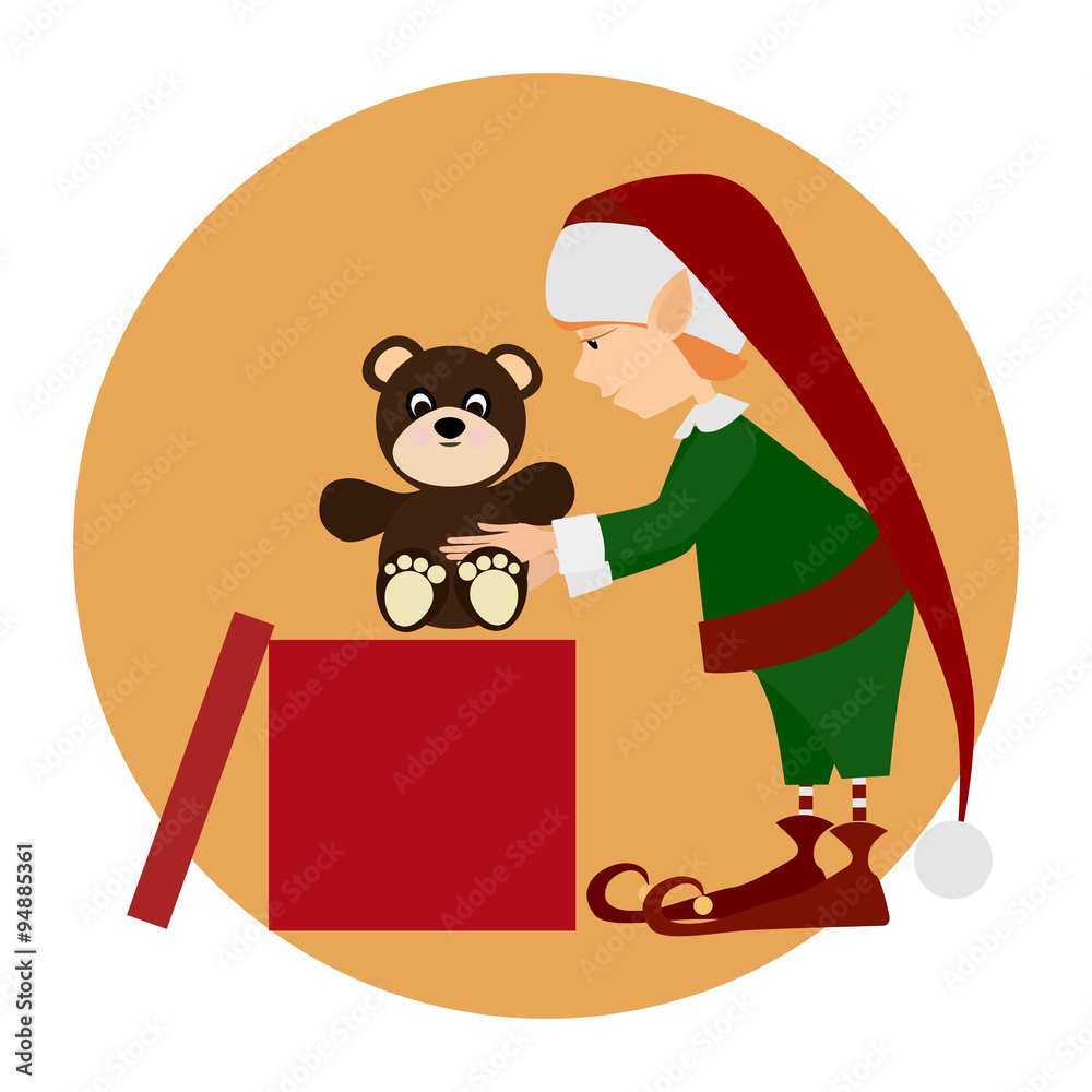 Obraz premium Christamas cute elf with gift