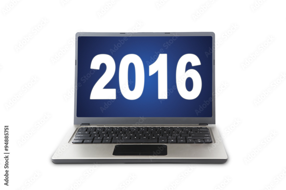 Notebook computer with numbers 2016 in studio Notebook computer with numbers 2016 in studio