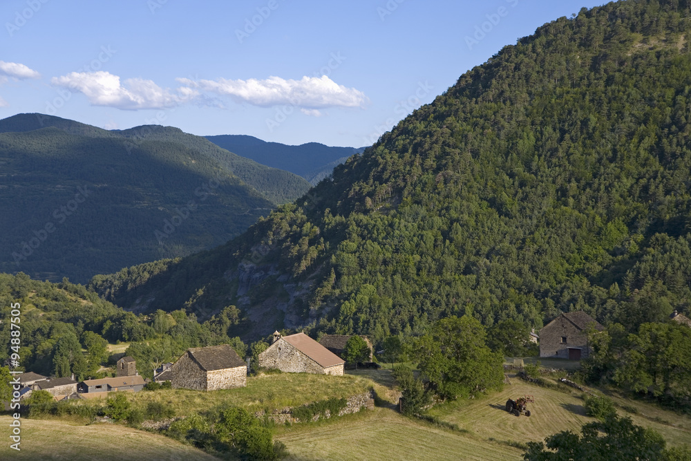 Beautiful village in valley in Aragon, in the Pyrenees Mountains, Province of Huesca, Spain Beautiful village in valley in Aragon, in the Pyrenees Mountains, Province of Huesca, Spain