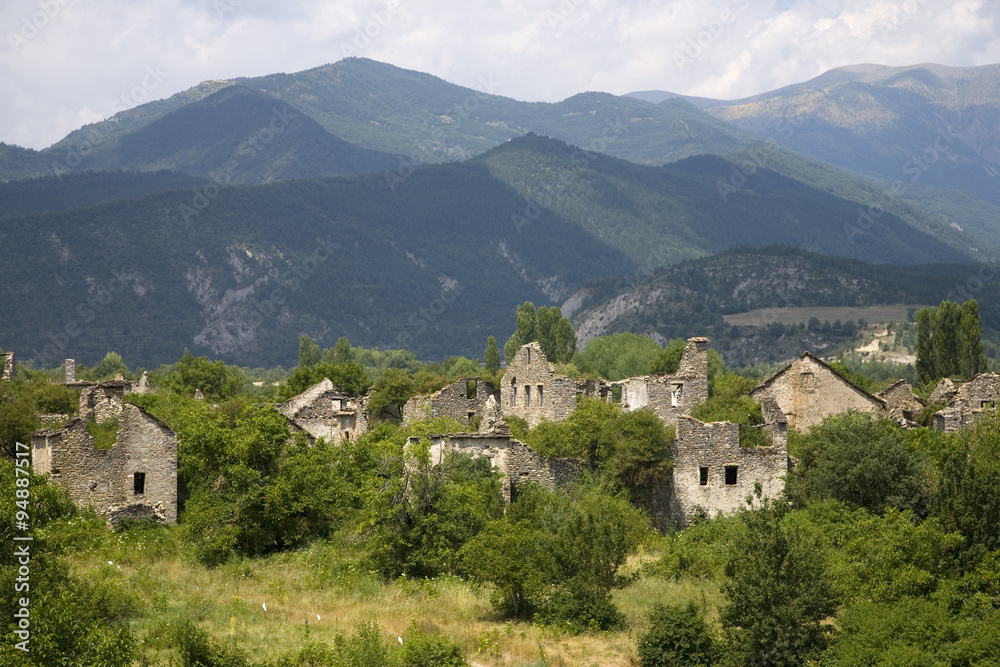 Deserted village of Aragon, in the Pyrenees Mountains, Province of Huesca, Spain