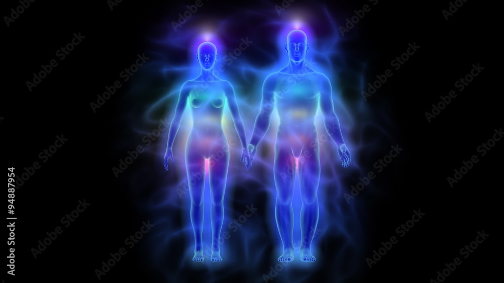 Healing energy, aura and chakras - woman and man Healing energy, aura and chakras - woman and man