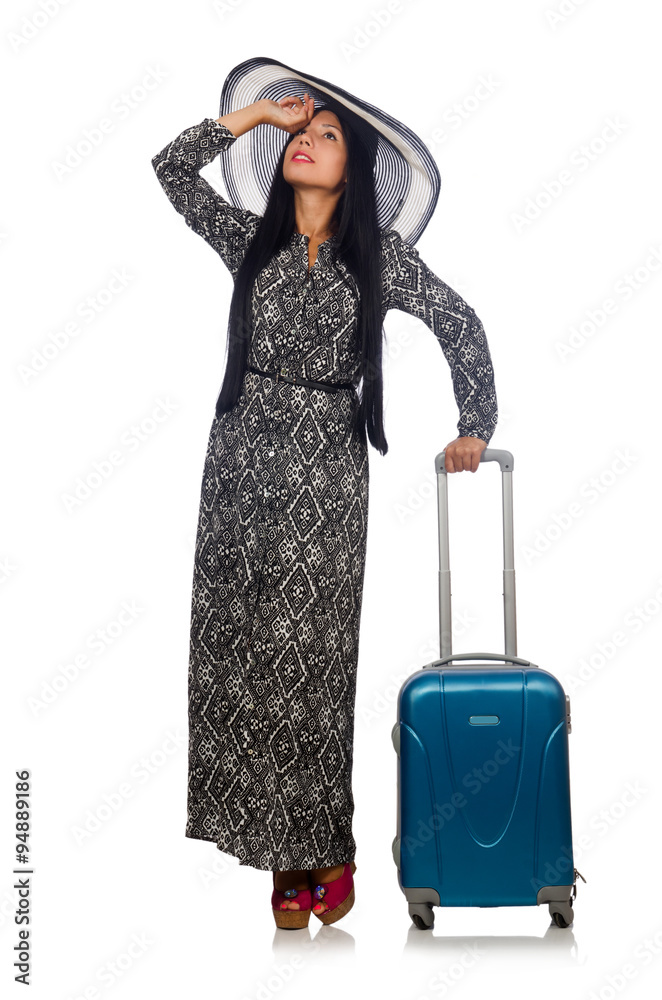 Woman in travelling concept on white Woman in travelling concept on white