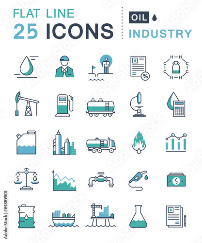 Set Vector Flat Line Icons Oil Industry