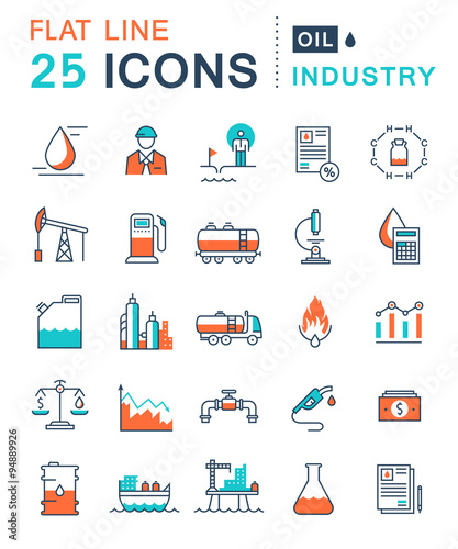 Set Vector Flat Line Icons Oil Industry