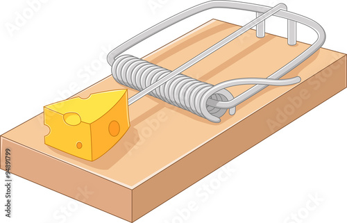Cartoon free cheese in a mousetrap