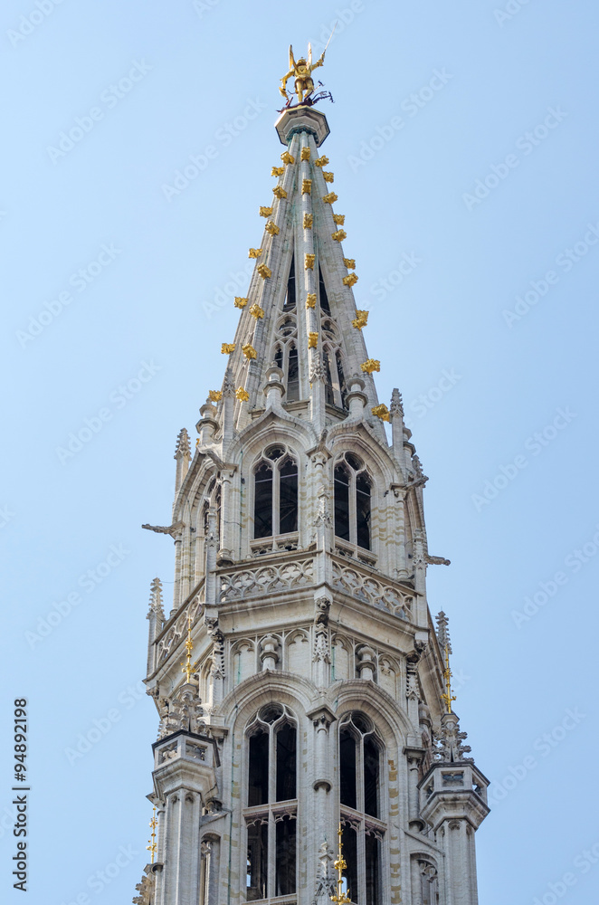 Town hall tower on Grand Place in Brussels