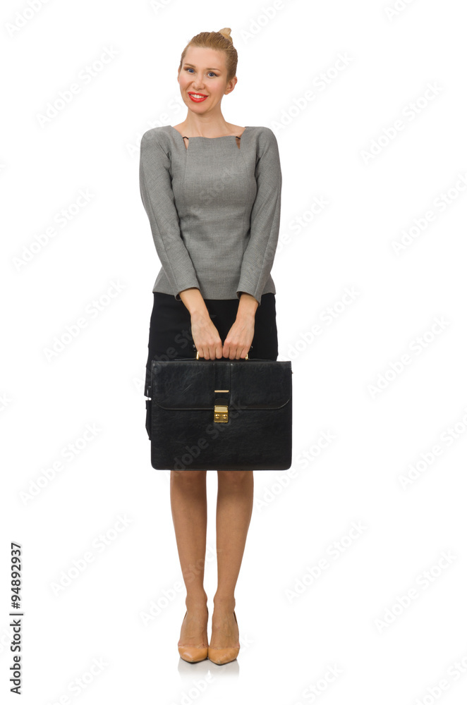 Woman with briefcase isolated on white Woman with briefcase isolated on white