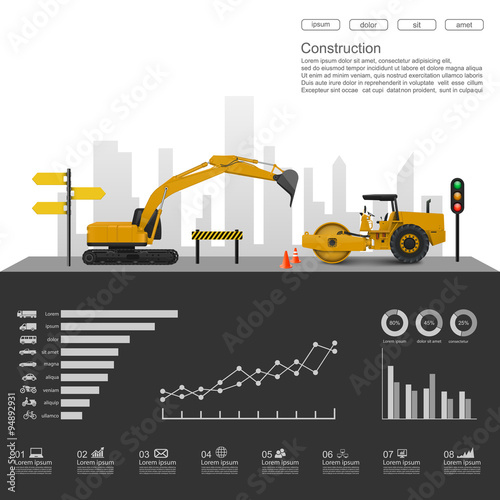 Construction infographics with construction machines,vector
