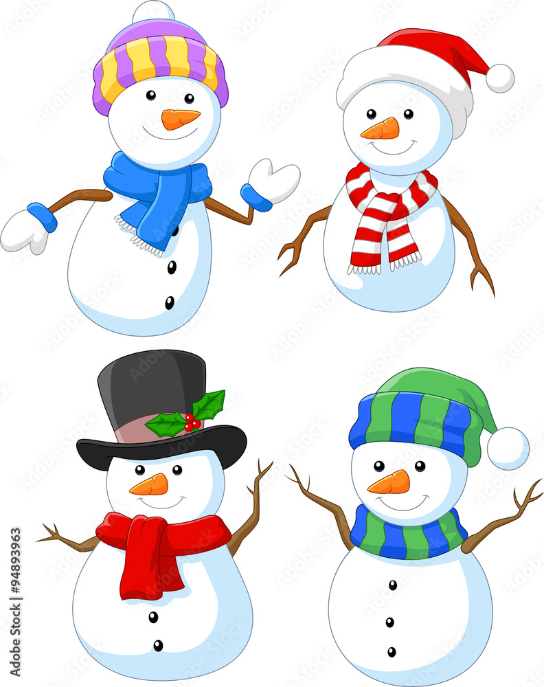 Cartoon happy snowman collection set
