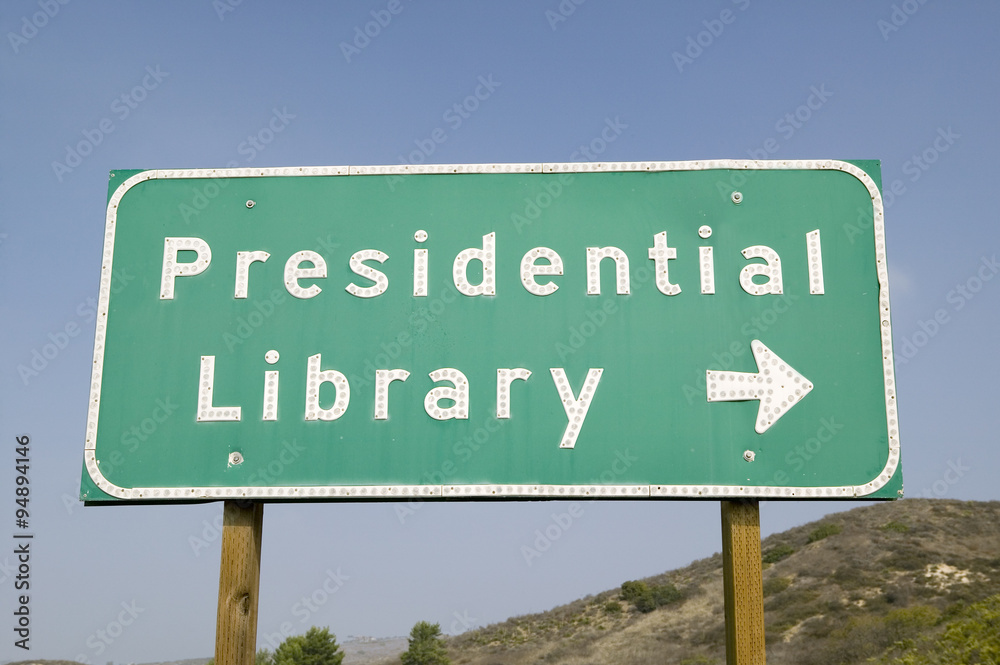 Road sign for the Ronald Reagan Presidential Library, Simi Valley, CA