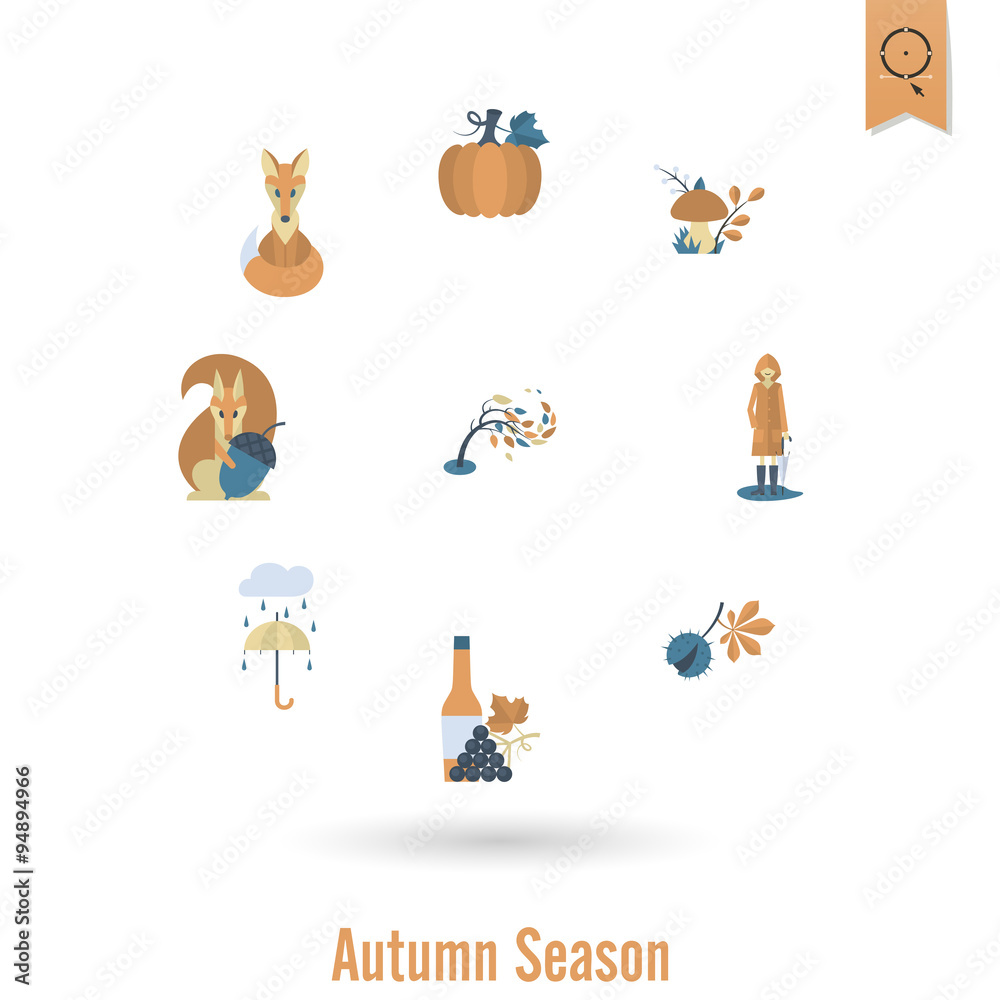 Set of Flat Autumn Icons Set of Flat Autumn Icons