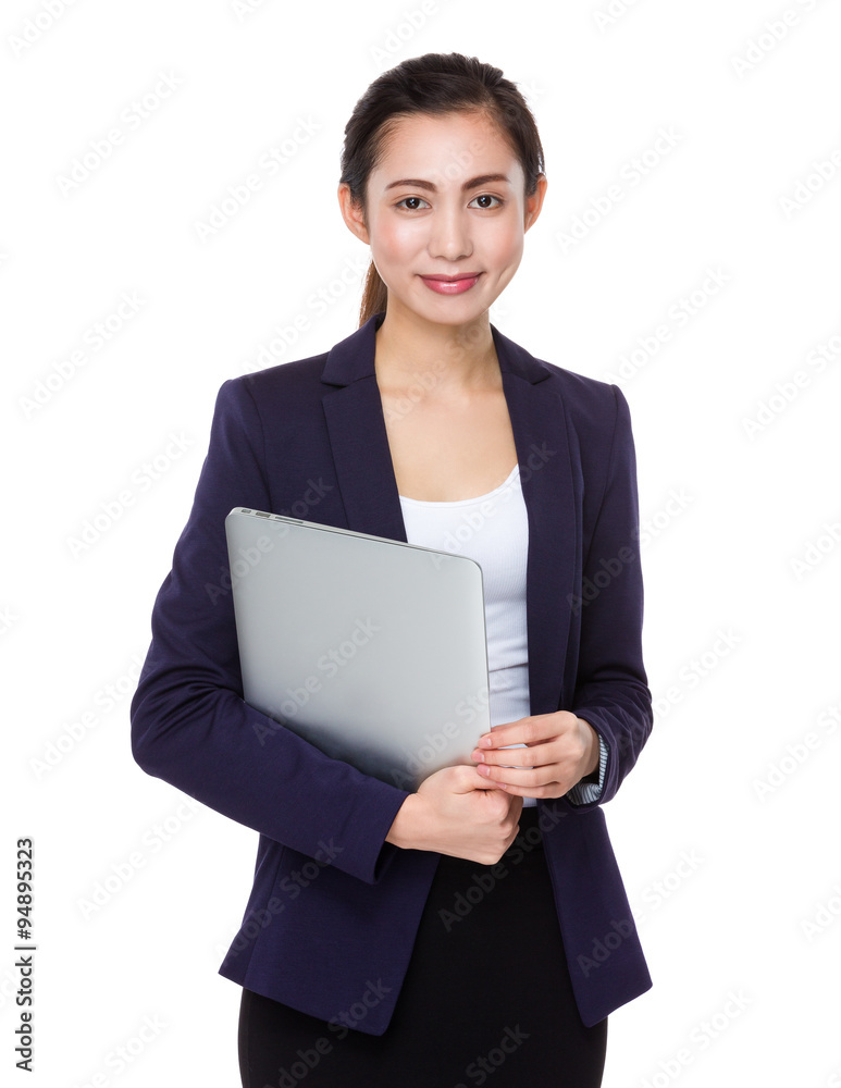 Asian Young Businesswoman hold with laptop computer Asian Young Businesswoman hold with laptop computer