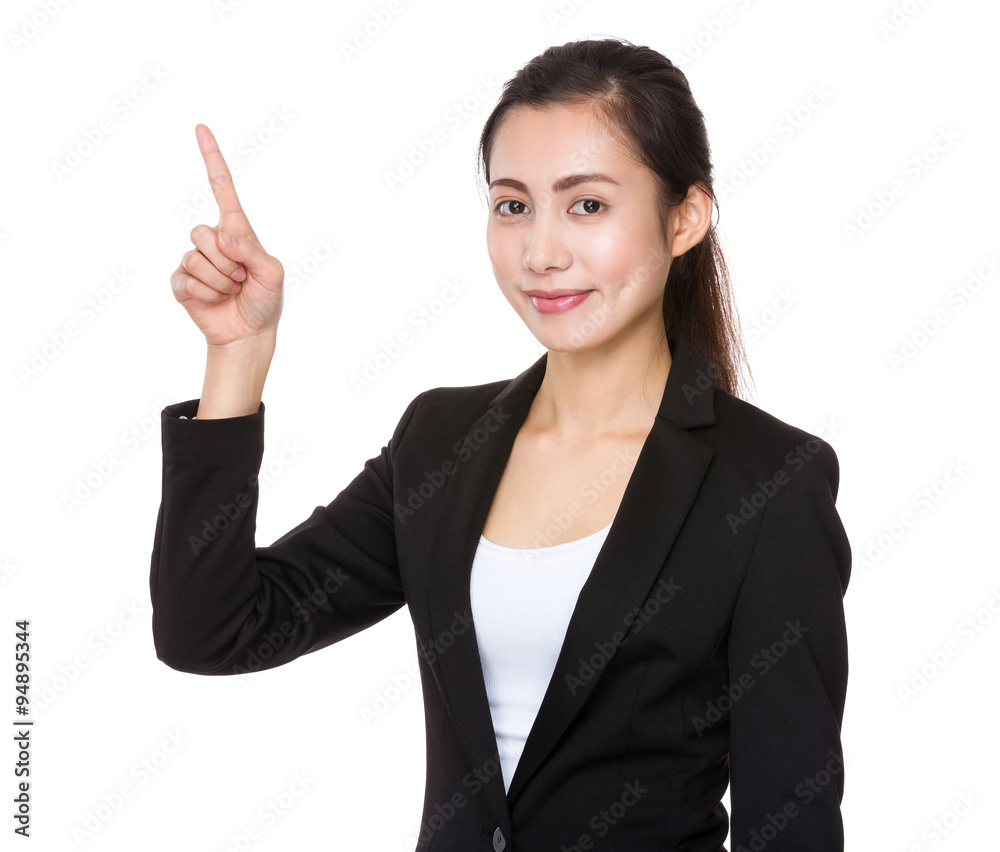 Asian Young Businesswoman showing finger point up Asian Young Businesswoman showing finger point up
