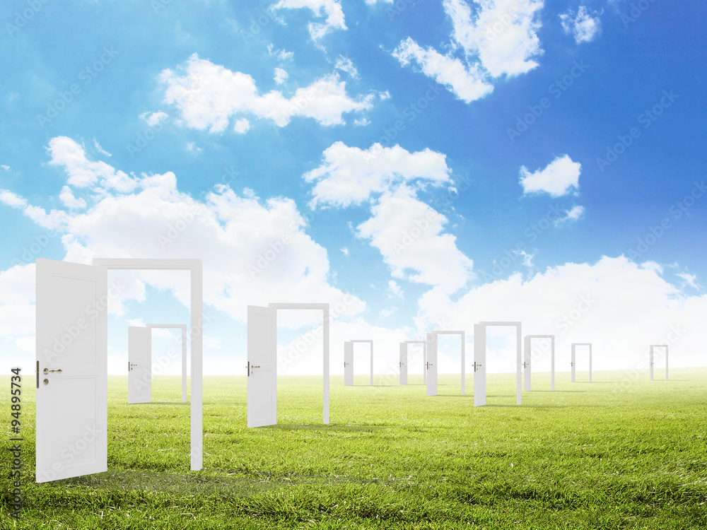 Fototapeta premium Opened doors in field