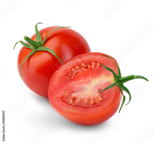 Fresh red tomatoes isolated on white background.