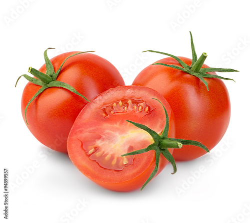 Fresh red tomatoes isolated on white background.