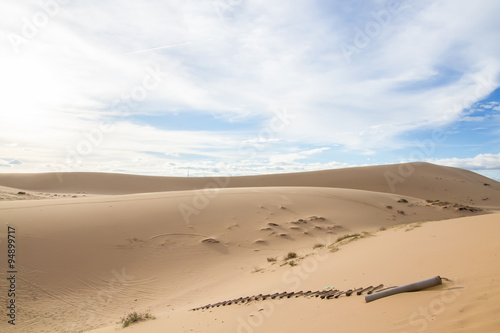 Landscape of White sand dune desert with blue sky cloud at Mui n