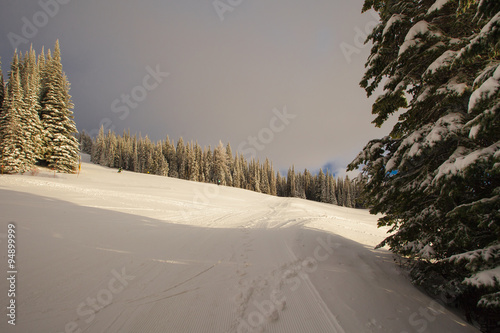 Sunrise in ski resort photo