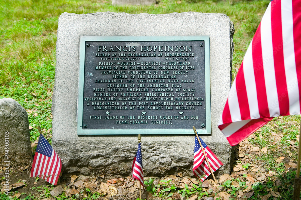 Gravestone for Francis Hopkinson in Christ Church Burial Ground,  Philadelphia, Pennsylvania, signer of the Declaration of Independence and  designer of the American Flag Stock-foto | Adobe Stock