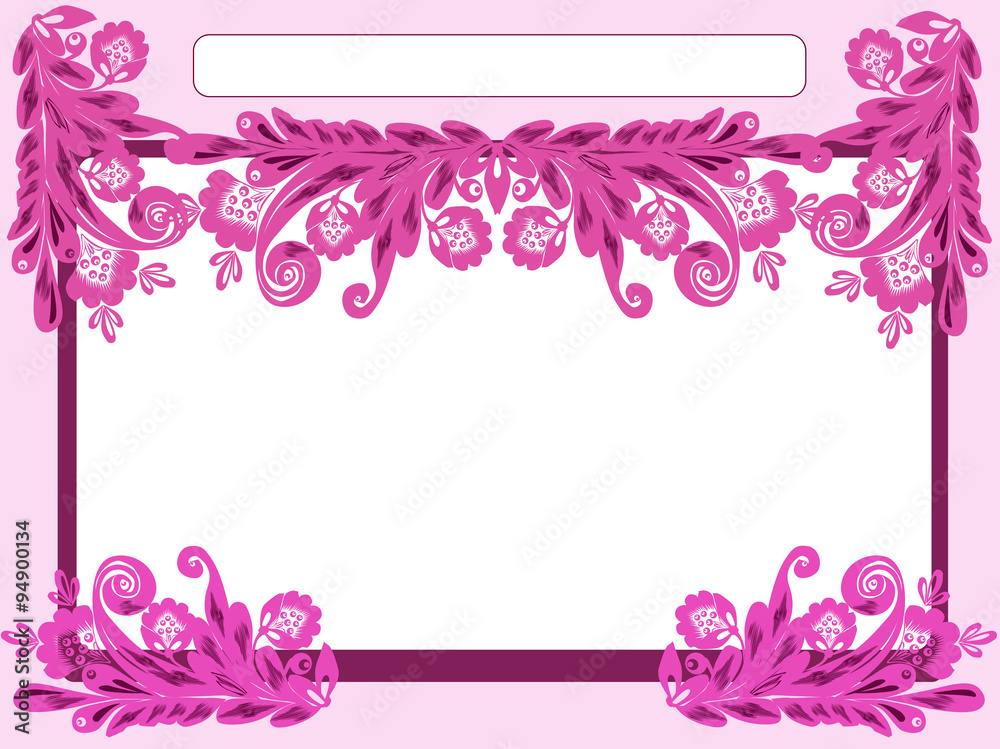 pink floral frame on ligth background