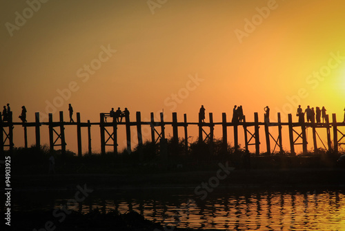 Sunset in U Bein bridge  Myanmar. U Bein bridge is longest teak bridge in the world.