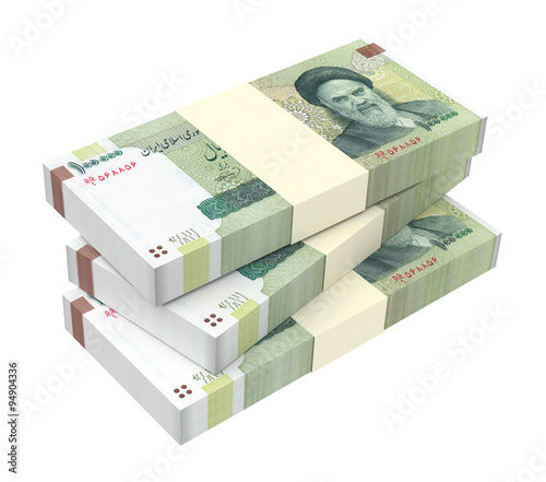 Iranian rials bills isolated on white background. Computer generated 3D photo rendering.