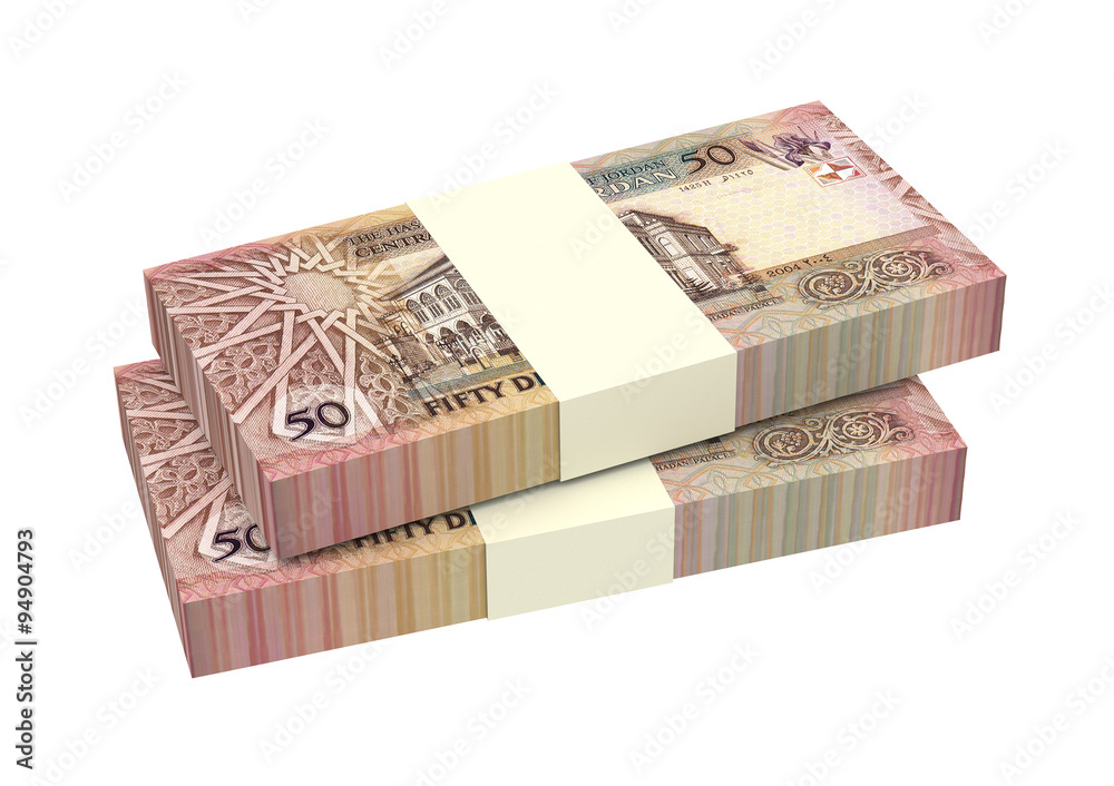 Jordan dinars bills isolated on white background. Computer generated 3D photo rendering. Jordan dinars bills isolated on white background. Computer generated 3D photo rendering.