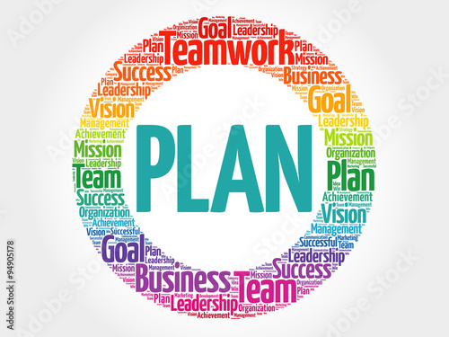 Plan circle stamp word cloud, business concept