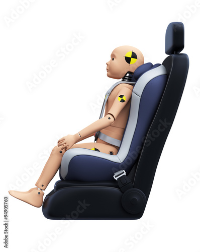 Child Crash Test Dummy in Car Seat. Side View. Safety Concept