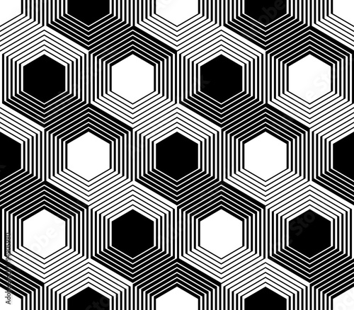 Design seamless monochrome hexagon geometric pattern