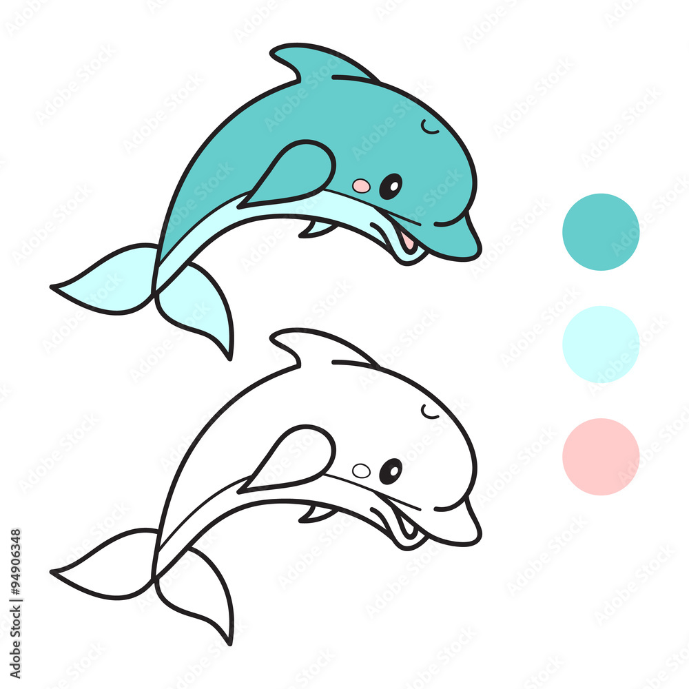 Obraz premium Dolphin. Coloring book page. Cartoon vector illustration. Game for children