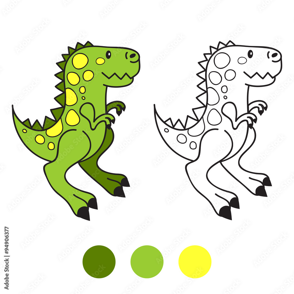 Fototapeta premium Dino, dinosaur. Coloring book page. Cartoon vector illustration. Game for children